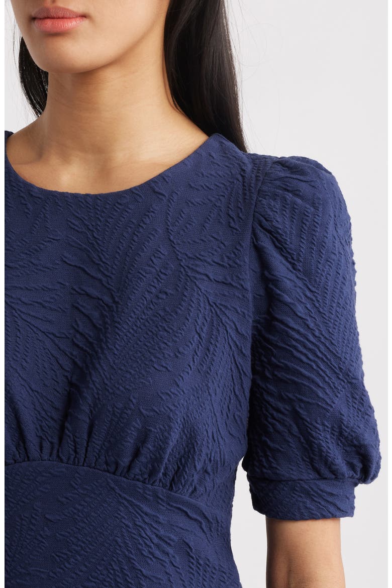Kiely Puff Sleeve Jacquard Dress, Alternate, color, TRUE NAVY LEAFY KNIT
