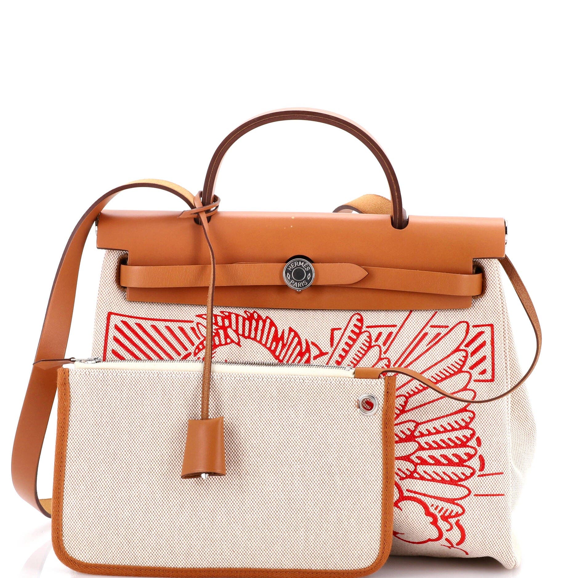 Pre-Owned Hermes Herbag Zip Pegase Pop Toile and Leather 31, Alternate, color, Ecru