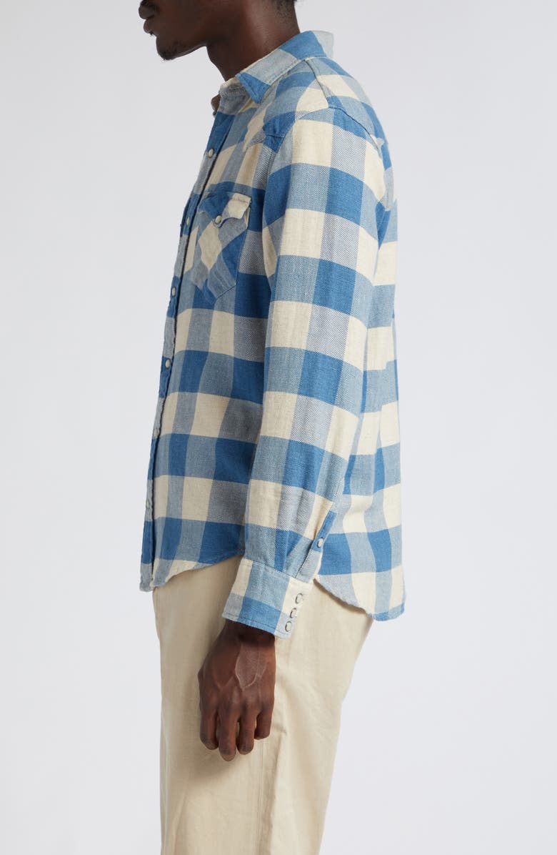 Double RL Slim Fit Buffalo Plaid Cotton & Linen Twill Western Snap-Up Shirt, Alternate, color,