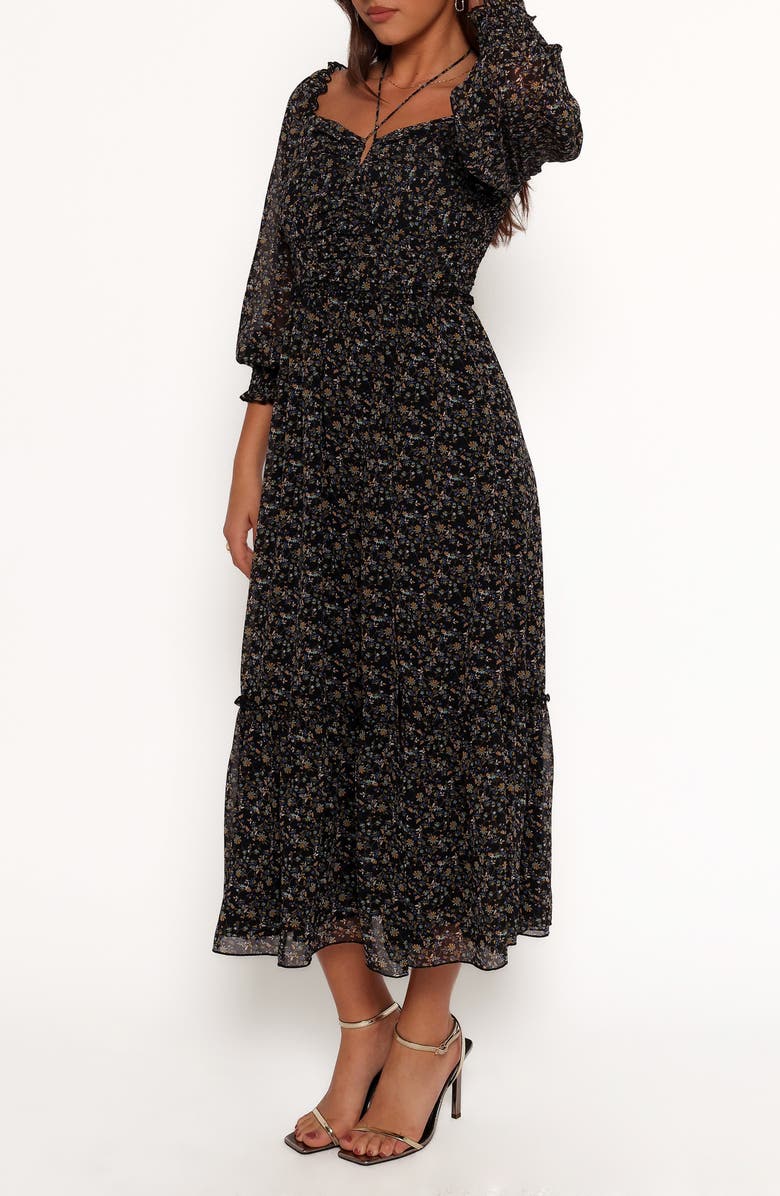 Petal & Pup Kezia Floral Long Sleeve Midi Dress, Main, color, Navy Ditsy Floral