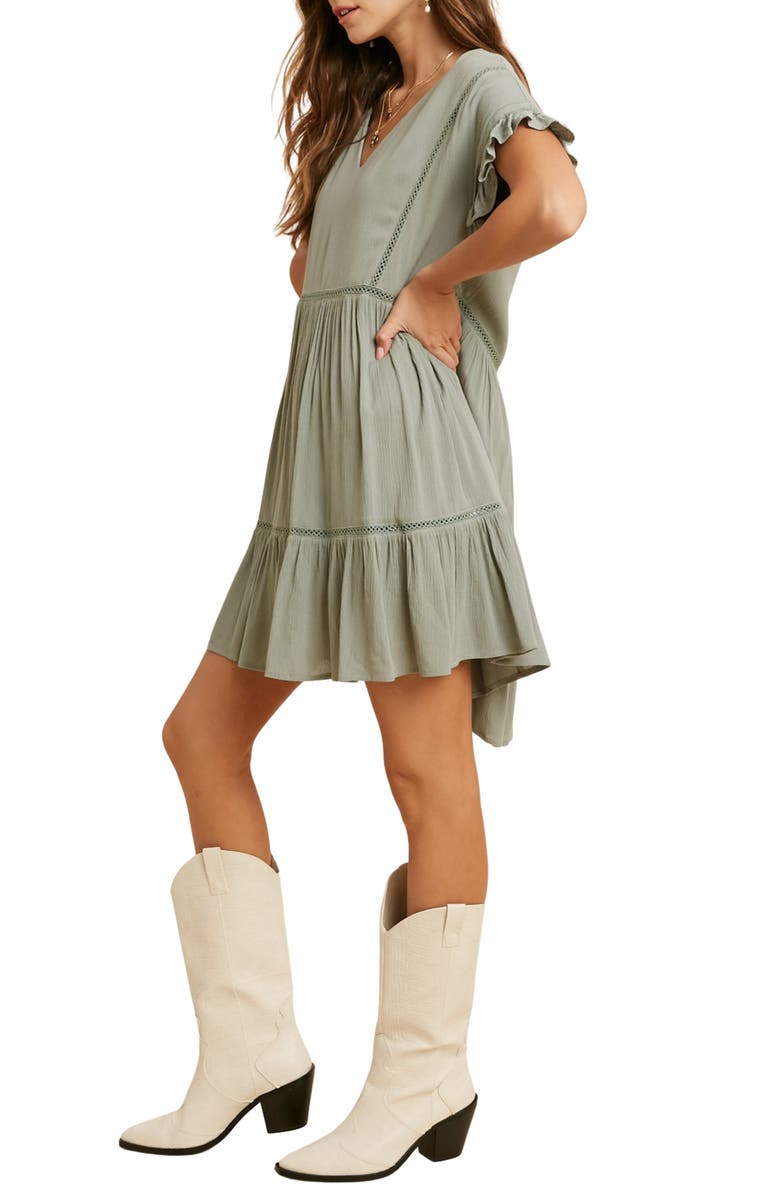 WISHLIST Short Sleeve Babydoll Dress, Alternate, color, Dark Sage