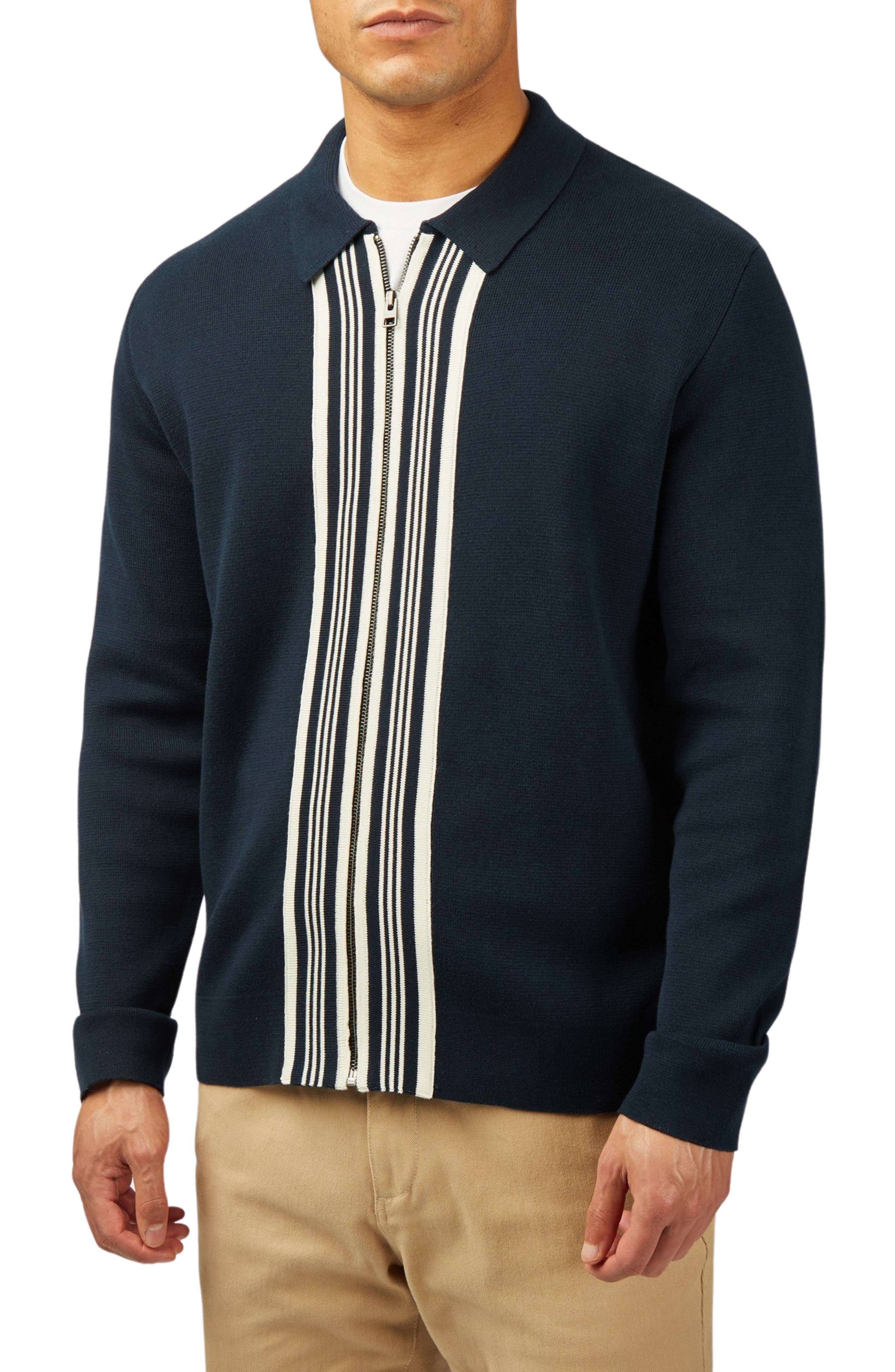 Ben Sherman Organic Cotton Zip Cardigan in Dark Navy 