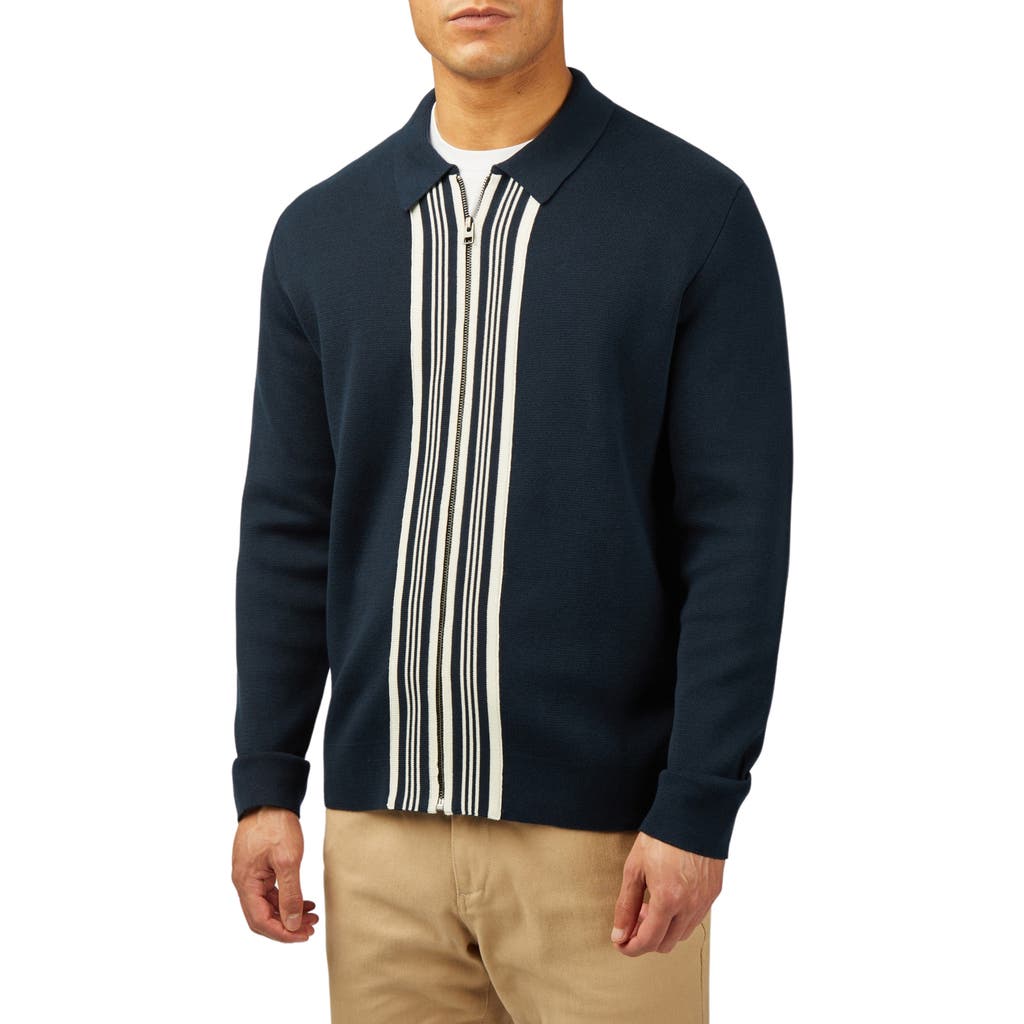 Ben Sherman Organic Cotton Zip Cardigan in Dark Navy