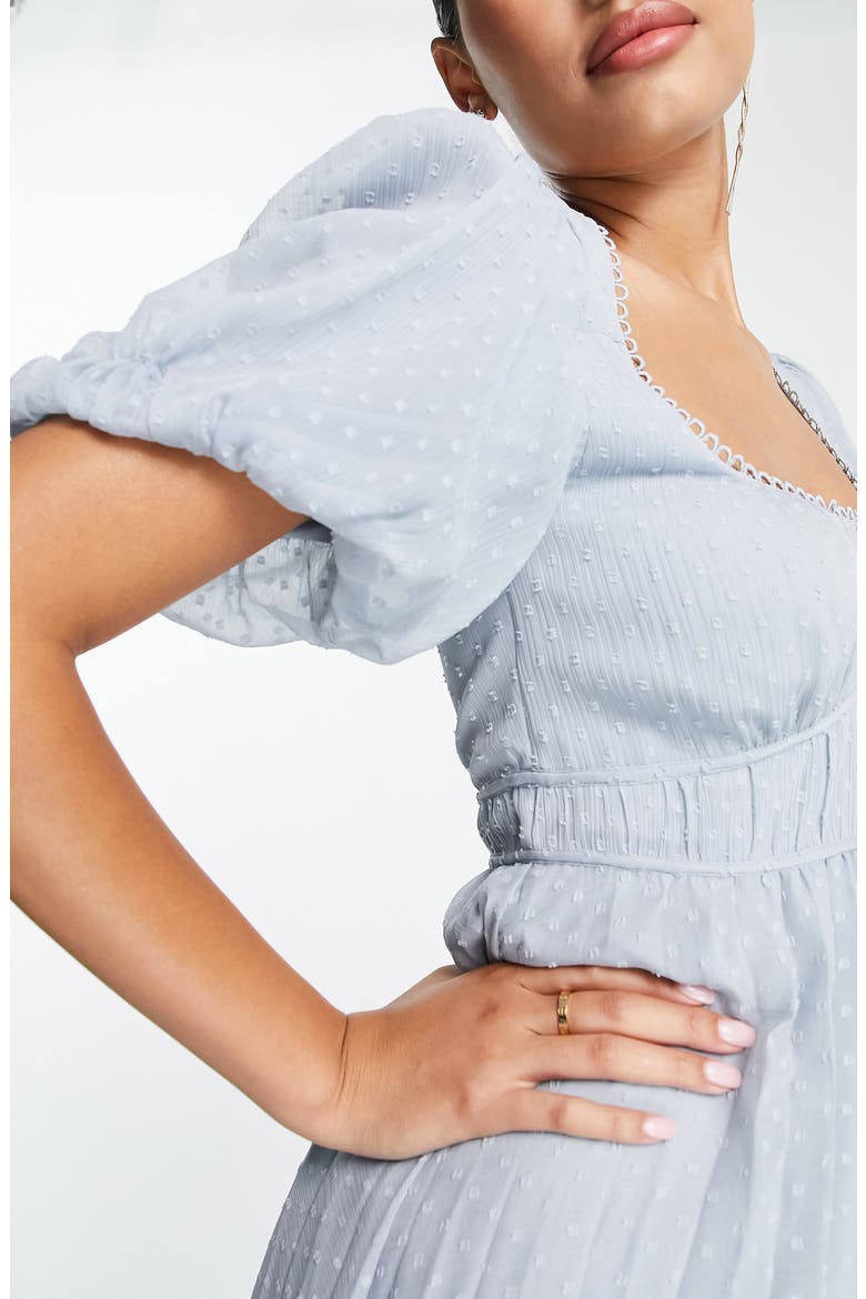 Pleated Dobby Puff Sleeve Midi Dress, Alternate, color, LIGHT BLUE