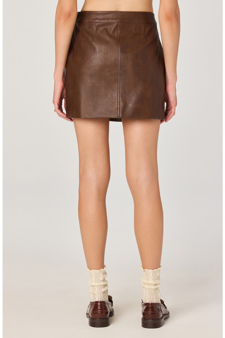 Faux Leather Miniskirt, Alternate, color, BROWN