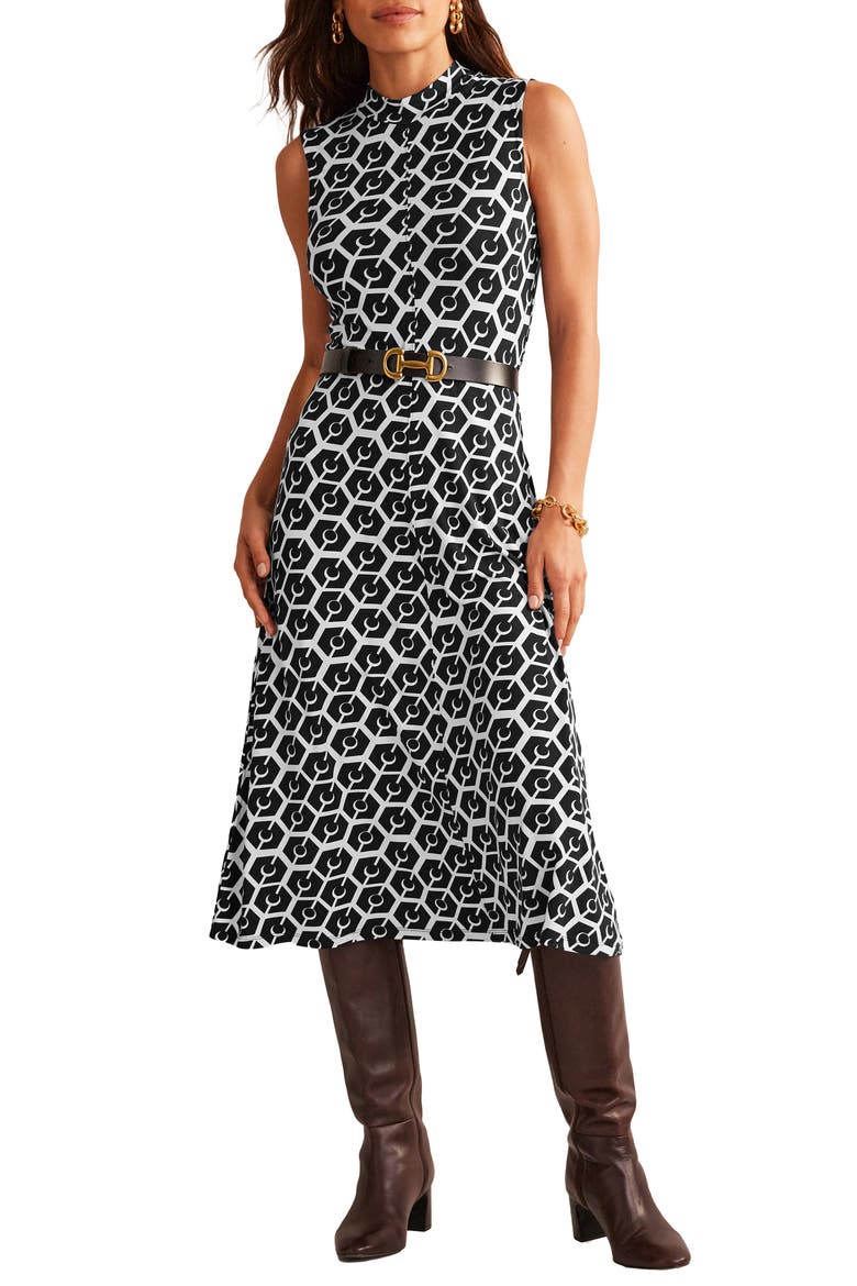 Tie Waist Sleeveless Jersey Midi Dress, Main, color, BLACK REVERIE