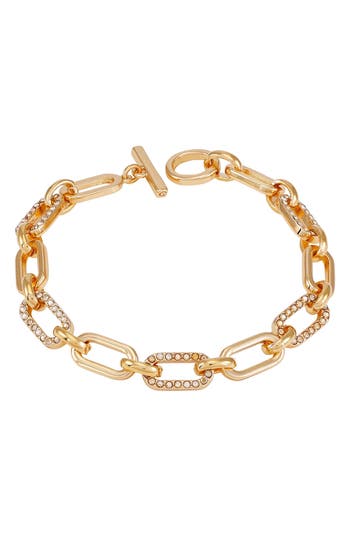 Guess Crystal Link Toggle Bracelet In Goldtone