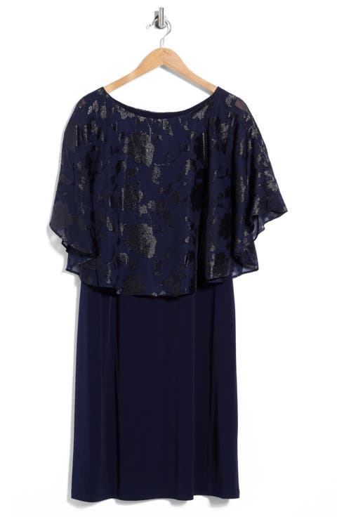 Floral Burnout Cape Sheath Dress