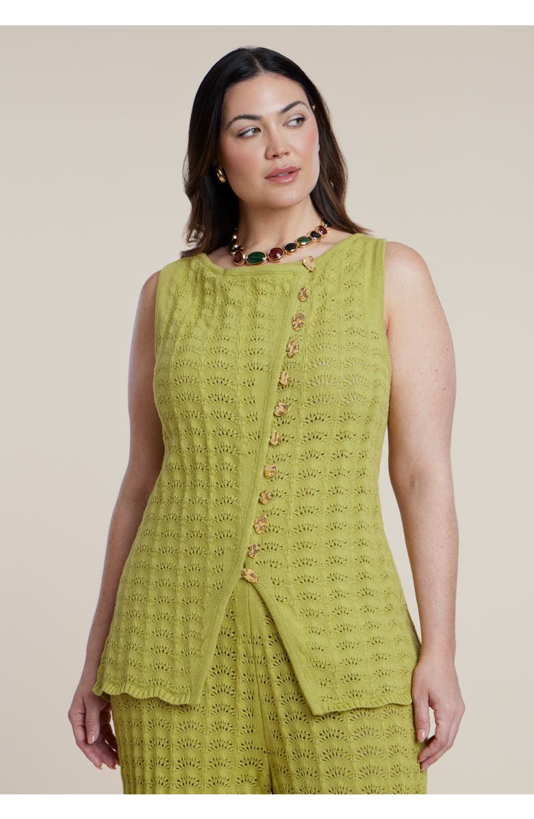 ELOQUII Pointelle Stitch Sweater Vest, Main, color, Lentil Sprout