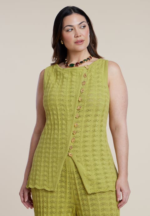 Pointelle Stitch Sweater Vest (Plus)