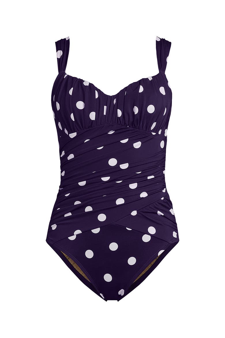 Smoothing Sweetheart Shirred One Piece, Alternate, color, Blackberry Polka Dot