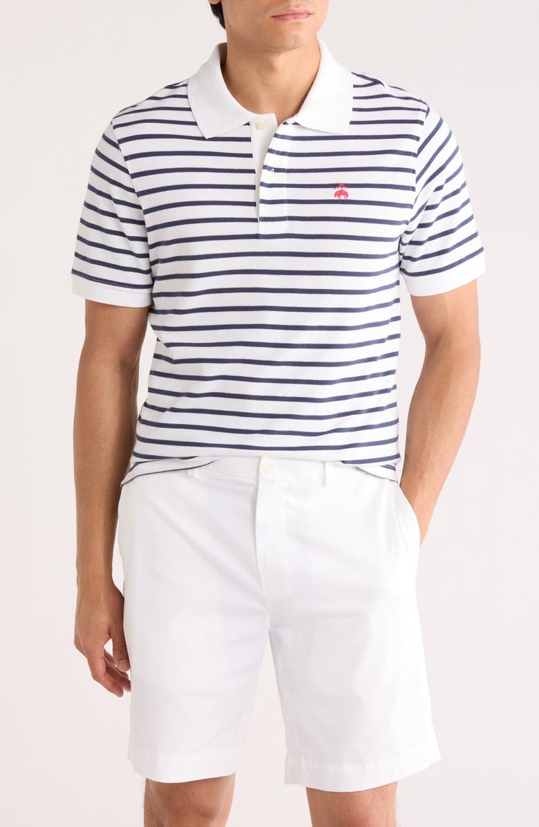 Brooks Brothers Mariner Stripe Piqué Polo, Main, color, White/ Navy