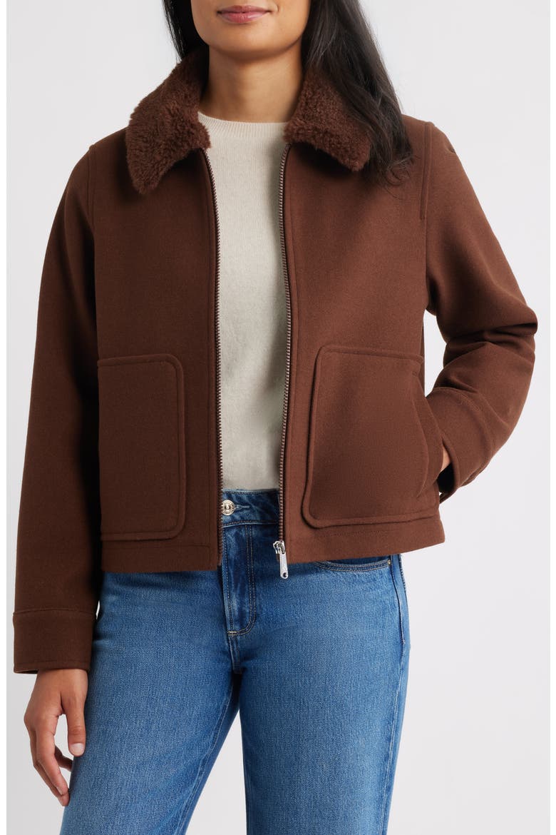 Faux Fur Collar Zip-Up Jacket (Women) | Nordstrom