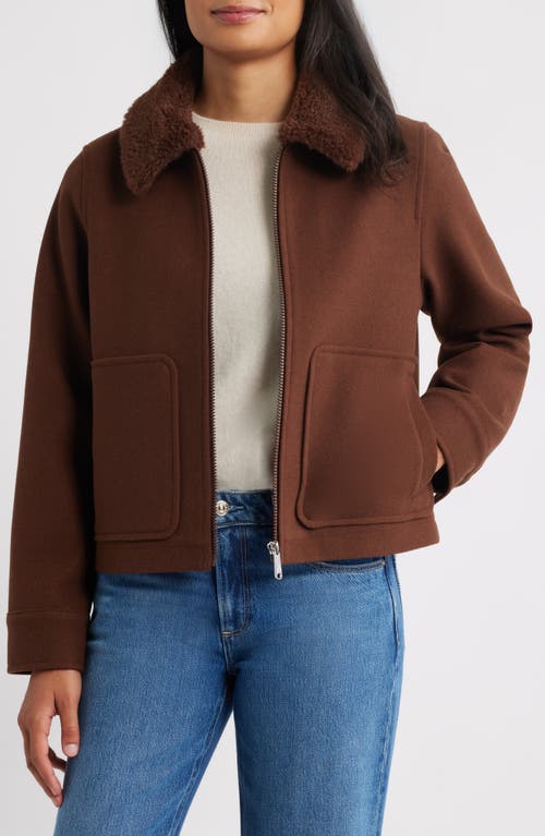 Sam Edelman Faux Fur Collar Zip-up Jacket In Brown