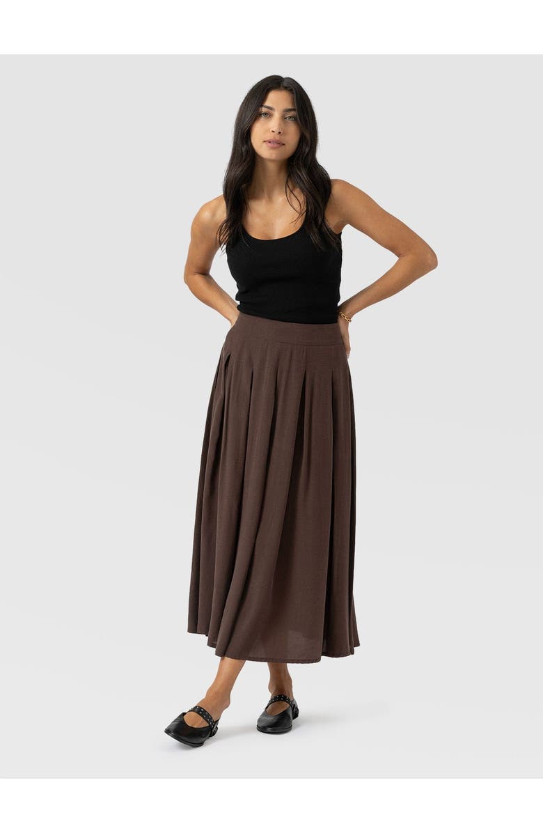 Saint + Sofia Eliza Pleated Skirt, Alternate, color, Brown
