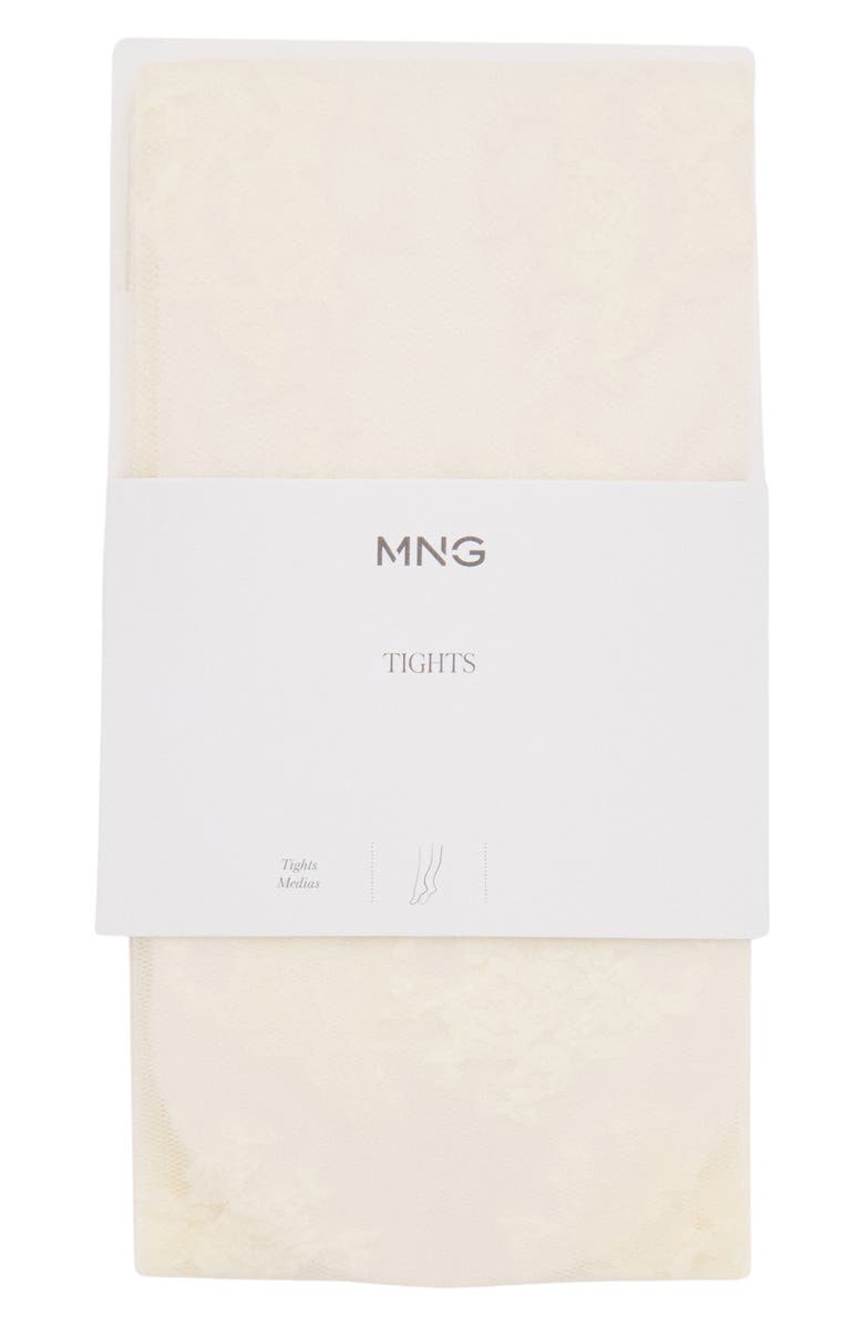 MANGO Floral Jacquard Tights, Main, color, Ecru