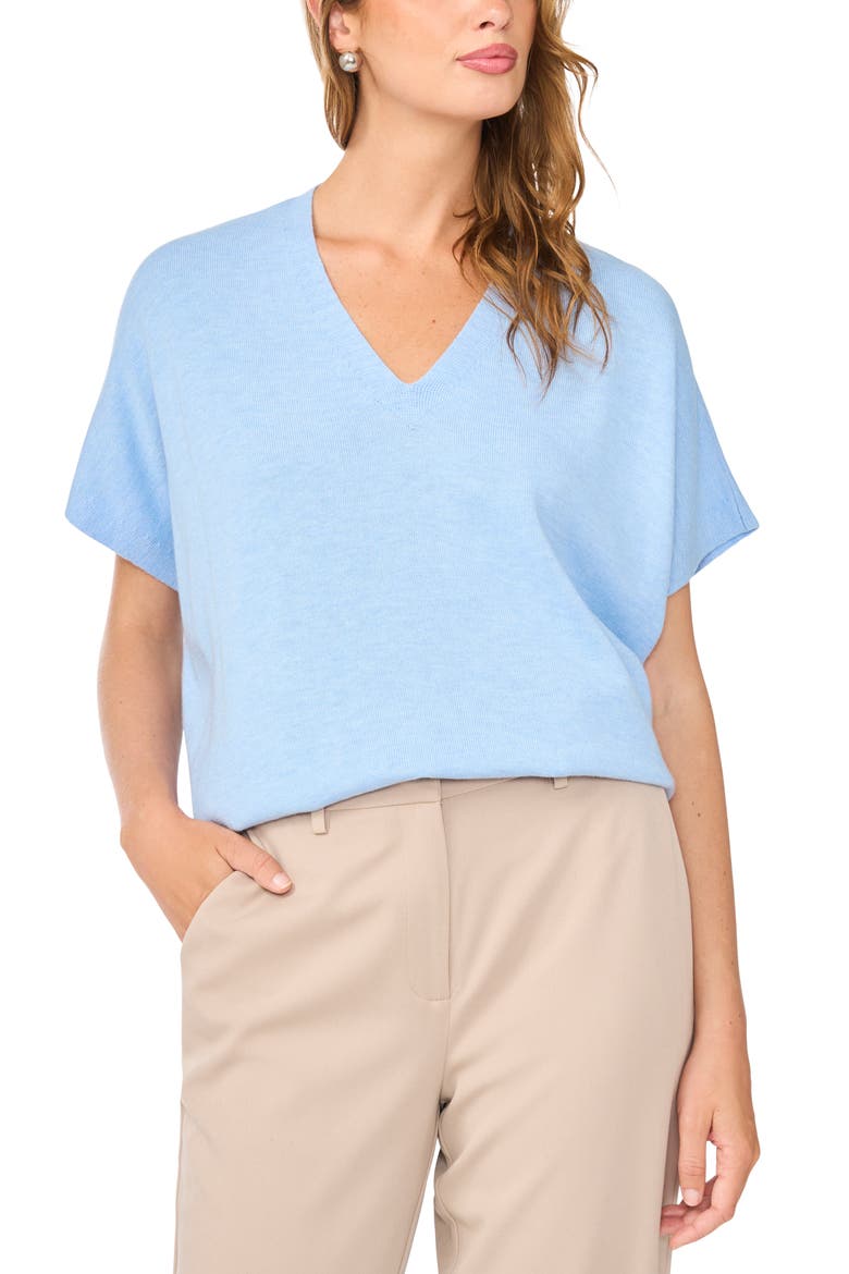 V-Neck Short Sleeve Boxy Sweater, Main, color, SWEET BLUE