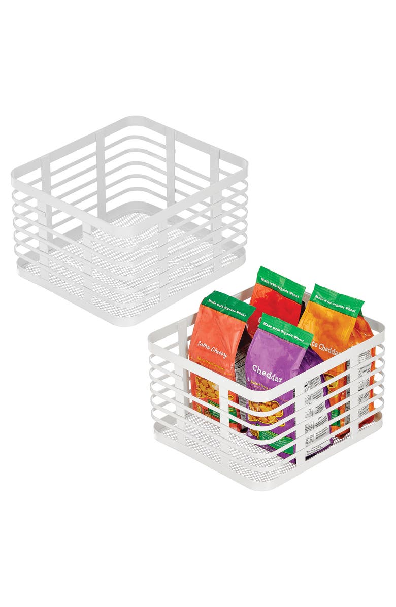 mDesign Metal Pantry Basket with Handles - Pantry Storage Baskets for Fruits and Vegetables - Set of 2 - Matte White, Alternate, color, Matte White