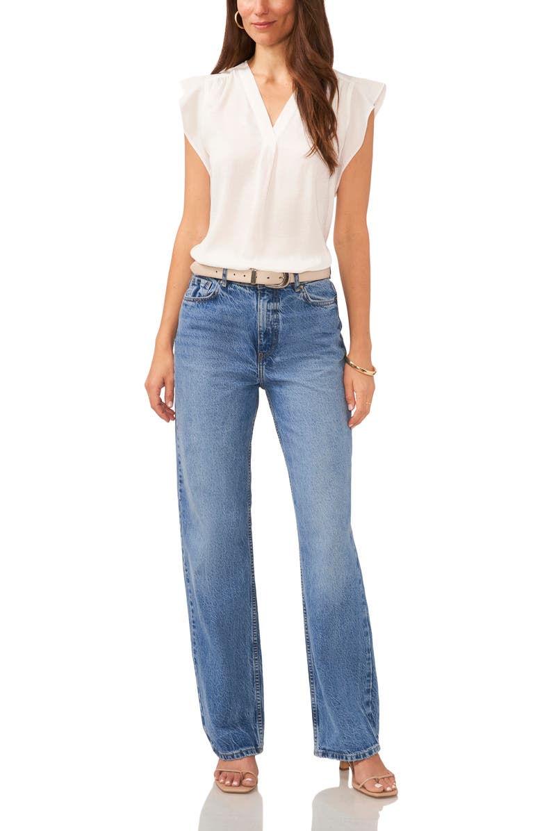 Vince Camuto Ruffle Sleeve Satin Top, Alternate, color, New Ivory