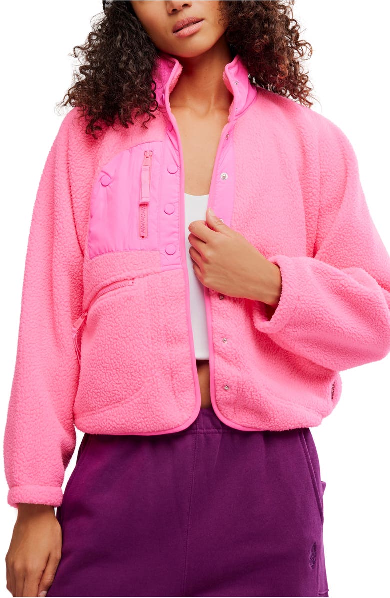 Free People FP Movement Hit the Slopes Fleece Jacket, Main, color, Hot Pink