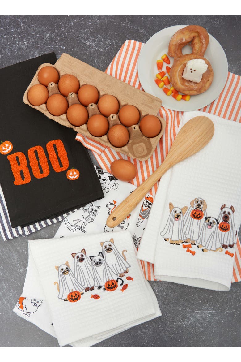 Jack O' Lantern "BOO" Halloween Dishtowel Set of 2, Alternate, color, Black
