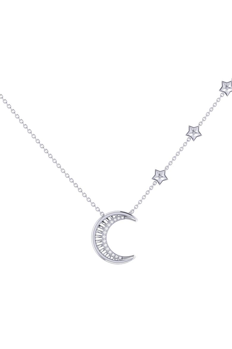 Starry Lane Moon Sterling Silver Diamond Necklace, Main, color, Silver