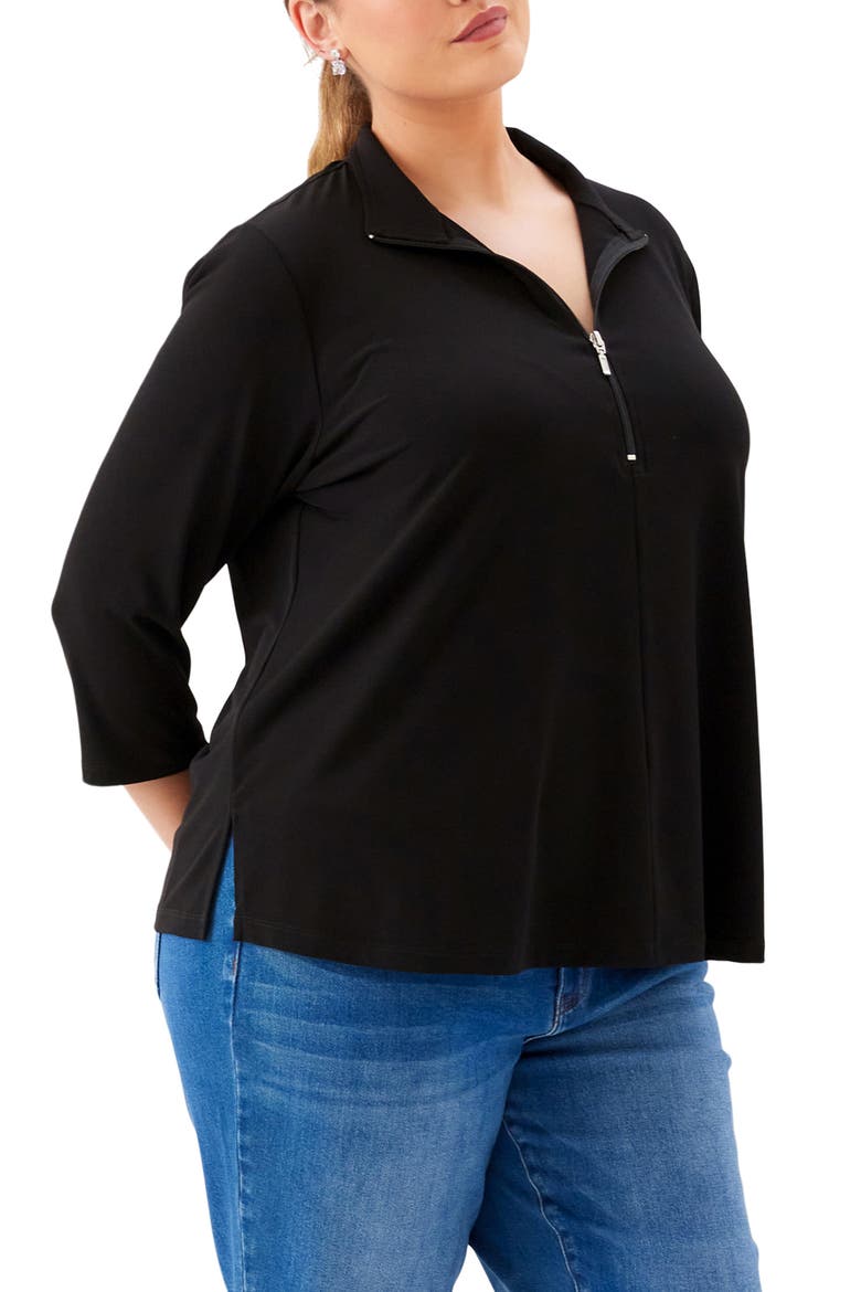 Half Zip Travel Jersey Top, Alternate, color, BLACK