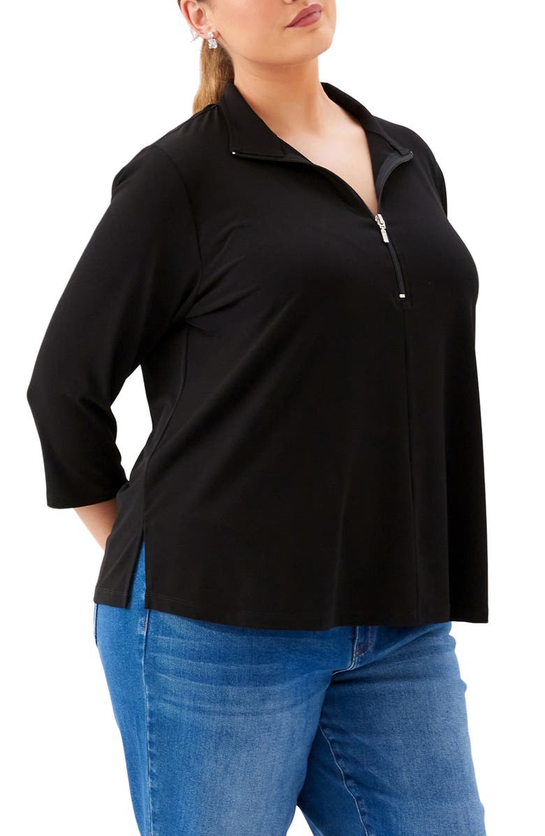 Karen Kane Half Zip Travel Jersey Top, Alternate, color, Black
