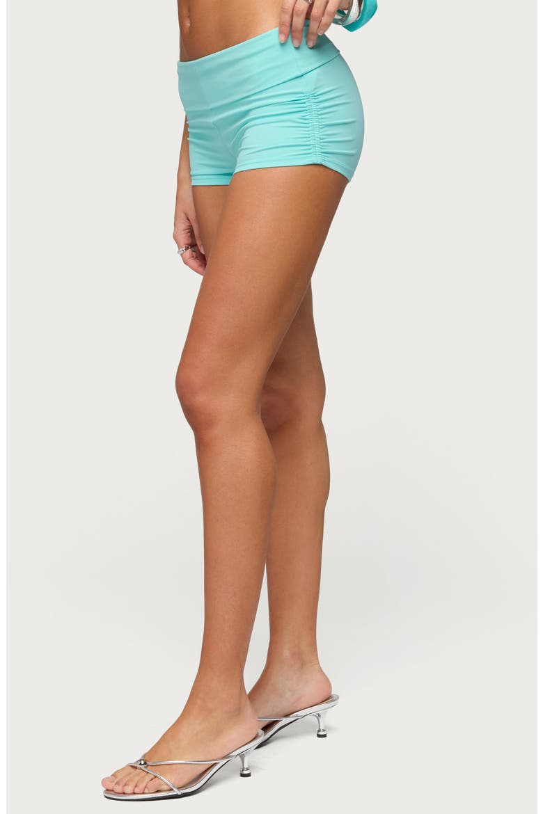 Sophea Ruched Foldover Micro Shorts, Alternate, color, TURQUOISE