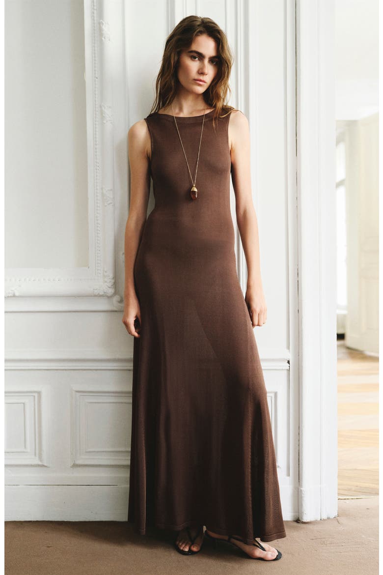 Draped Back Knit Maxi Dress, Alternate, color, CHOCOLATE