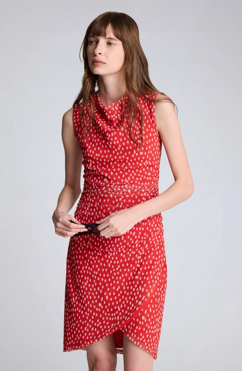 Kenneth Cole Polka Dot Sleeveless Mesh Minidress, Alternate, color, Lava Red/ Oyster