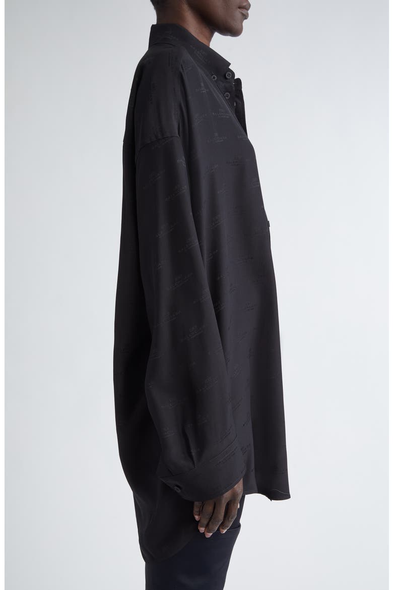 BB Monogram Cocoon Silk Button-Down Shirt, Alternate, color, 1000 BLACK