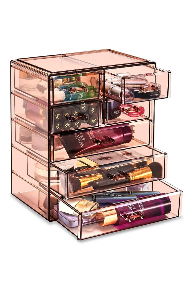 7-Drawer Makeup and Jewelry Storage Case, Main, color, BROWN