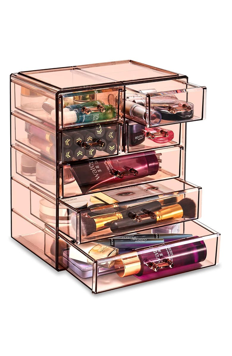 SORBUS 7-Drawer Makeup and Jewelry Storage Case, Main, color, Brown