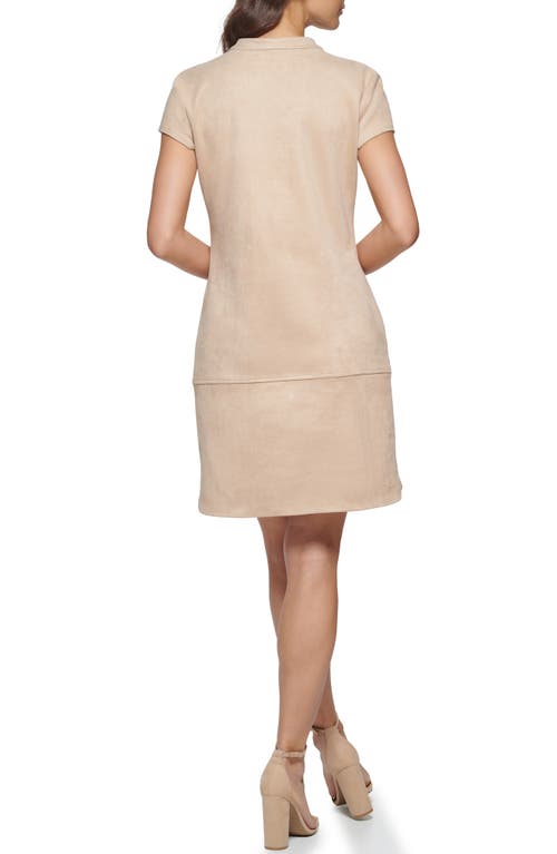 Kensie Faux Suede Shirtdress In Neutral