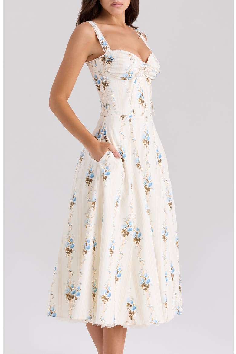 Rosalee Corset Fit & Flare Sundress, Alternate, color, HYDRANGEA STRIPE CREAM