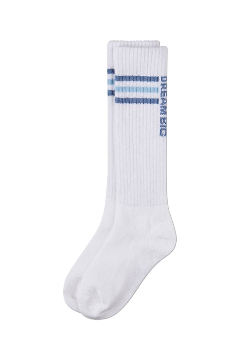 Dream Big Triple-Stripe Ribbed Varsity Knee Sock, Alternate, color, Blue