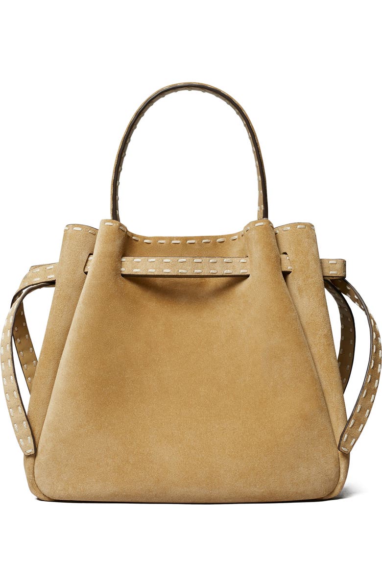 Tory Burch Romy Suede Bucket Bag, Alternate, color, Butter