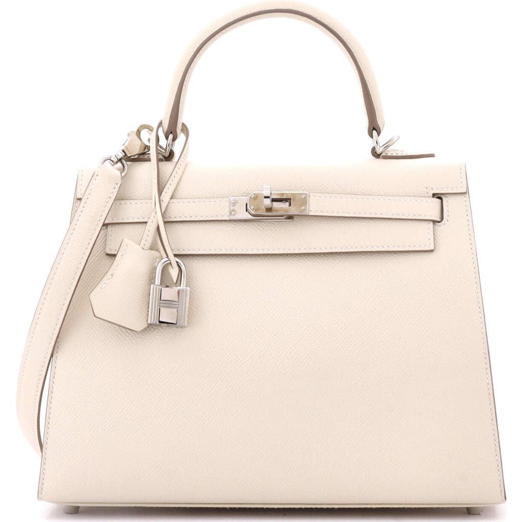 Pre-owned Hermes Hermes Kelly Handbag Light Epsom With Palladium Hardware 25 In White