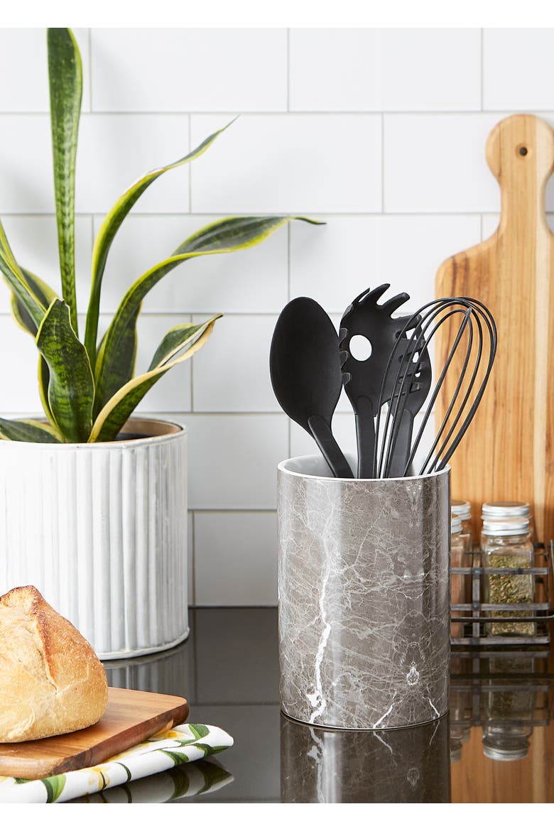 Marble Ceramic Utensil Holder, Alternate, color, Black
