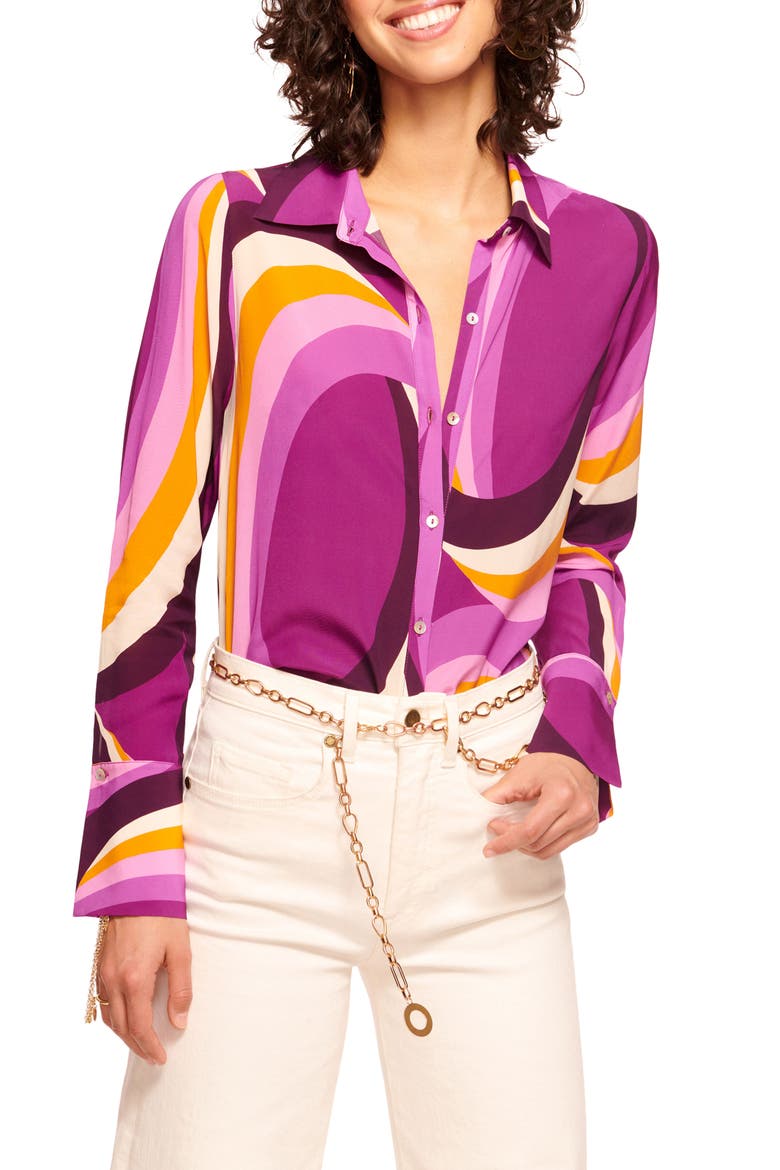 Louella Print Button-Up Shirt, Main, color, DEEP LILAC SIRENUSE