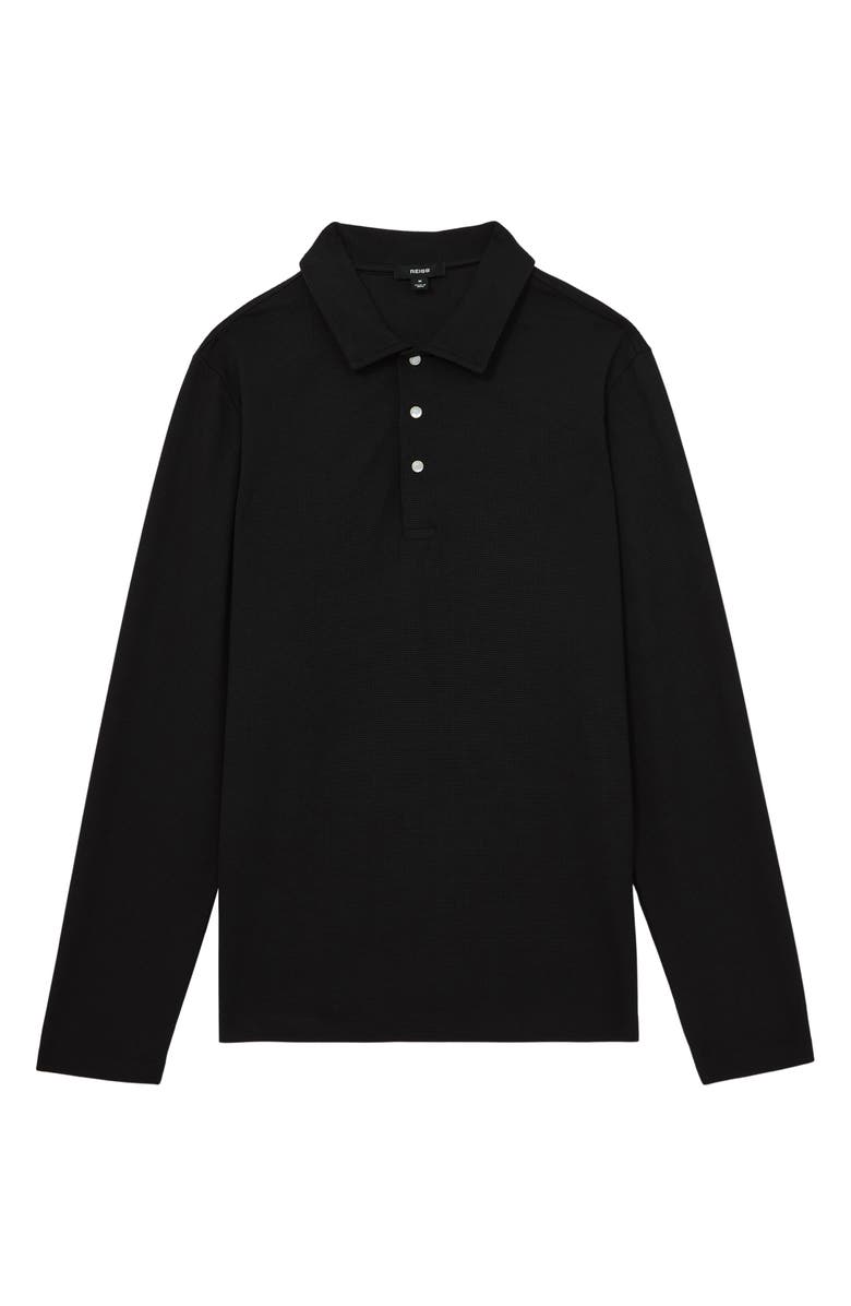 Reiss Tivoli Texture Long Sleeve Polo, Main, color, Black