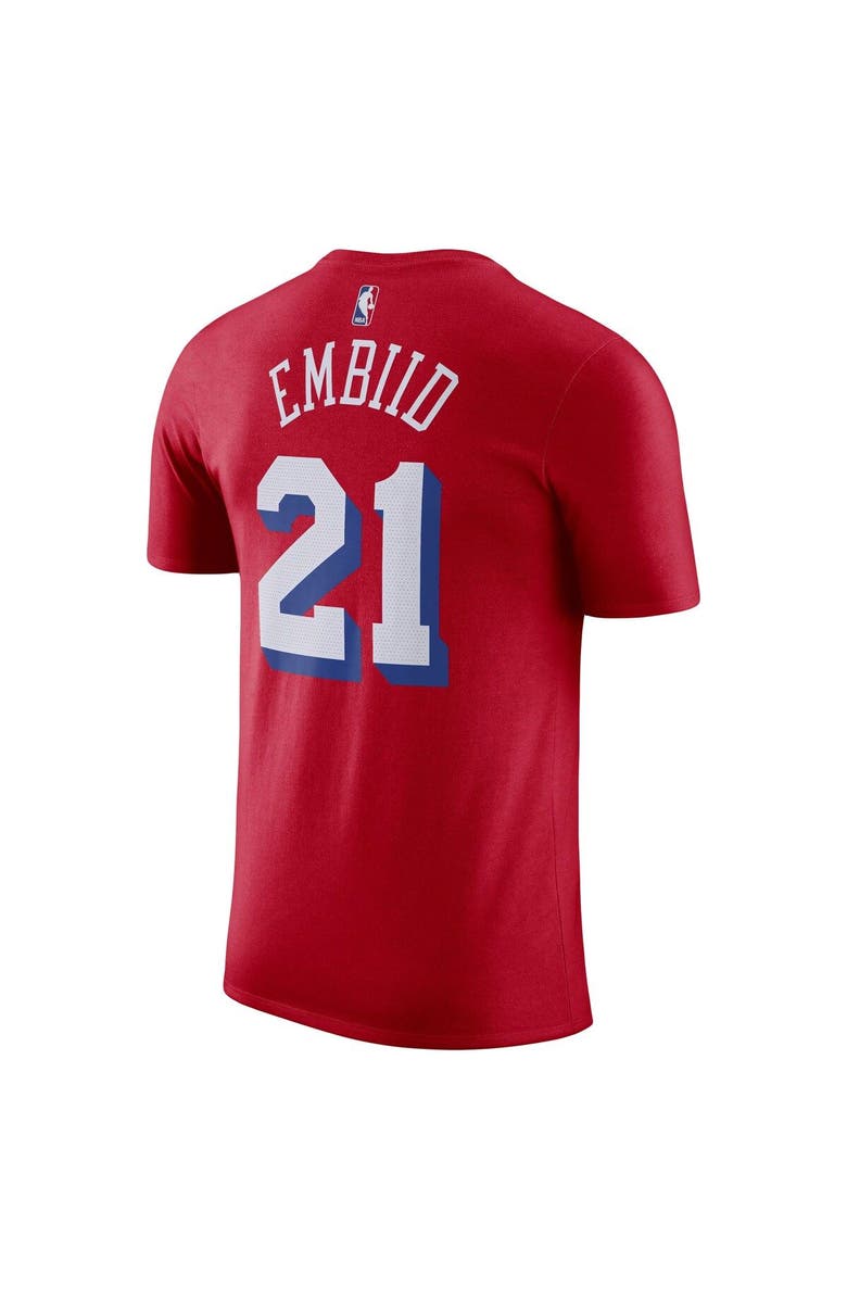 Jordan Brand Men's Jordan Brand Joel Embiid Red Philadelphia 76ers 2022/23 Statement Edition Name & Number T-Shirt, Alternate, color, 