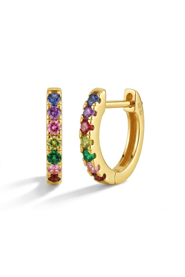 Multicolor Encrusted CZ Plated Hoop Earrings, Main, color, Multi-Color