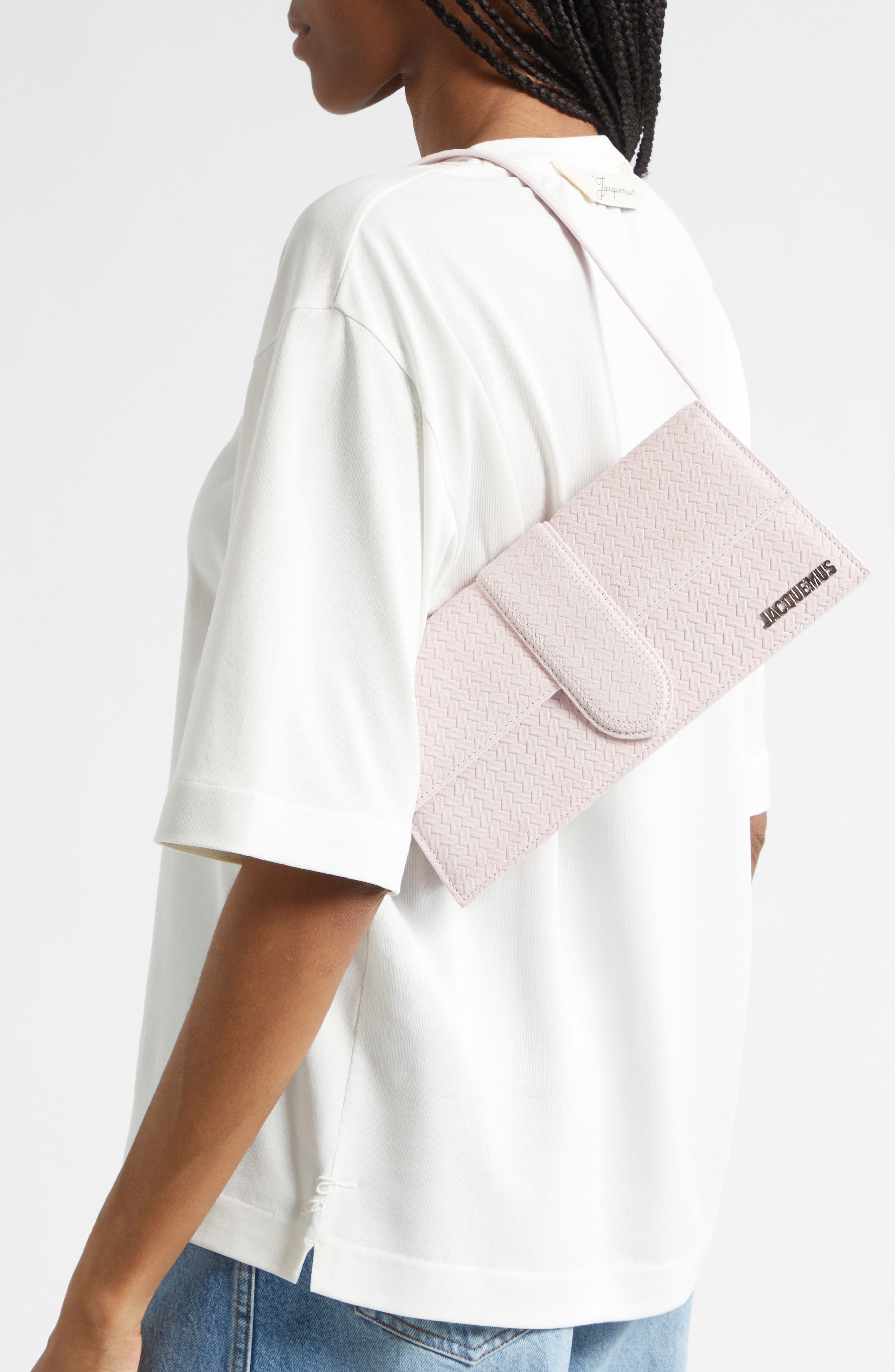 Jacquemus Le Long Bambino Suede Shoulder Bag, Alternate, color, Light Pink 410