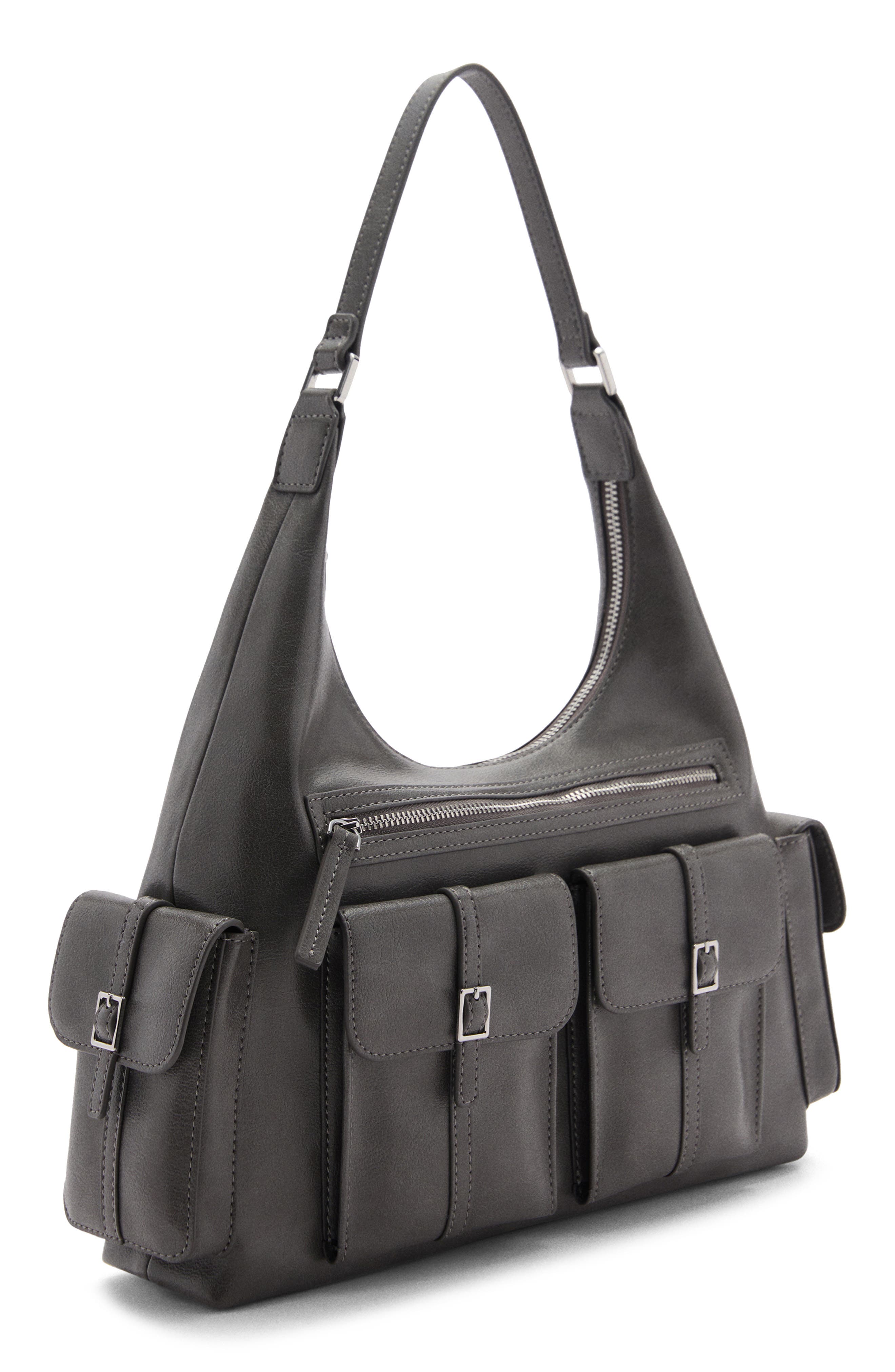 MANGO Cargo Pocket Faux Leather Shoulder Bag, Alternate, color, 