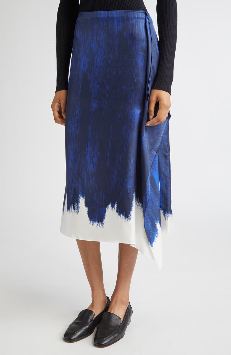 Proenza Schouler Amery Double Print Silk Twill Midi Skirt, Alternate, color, Cobalt Multi