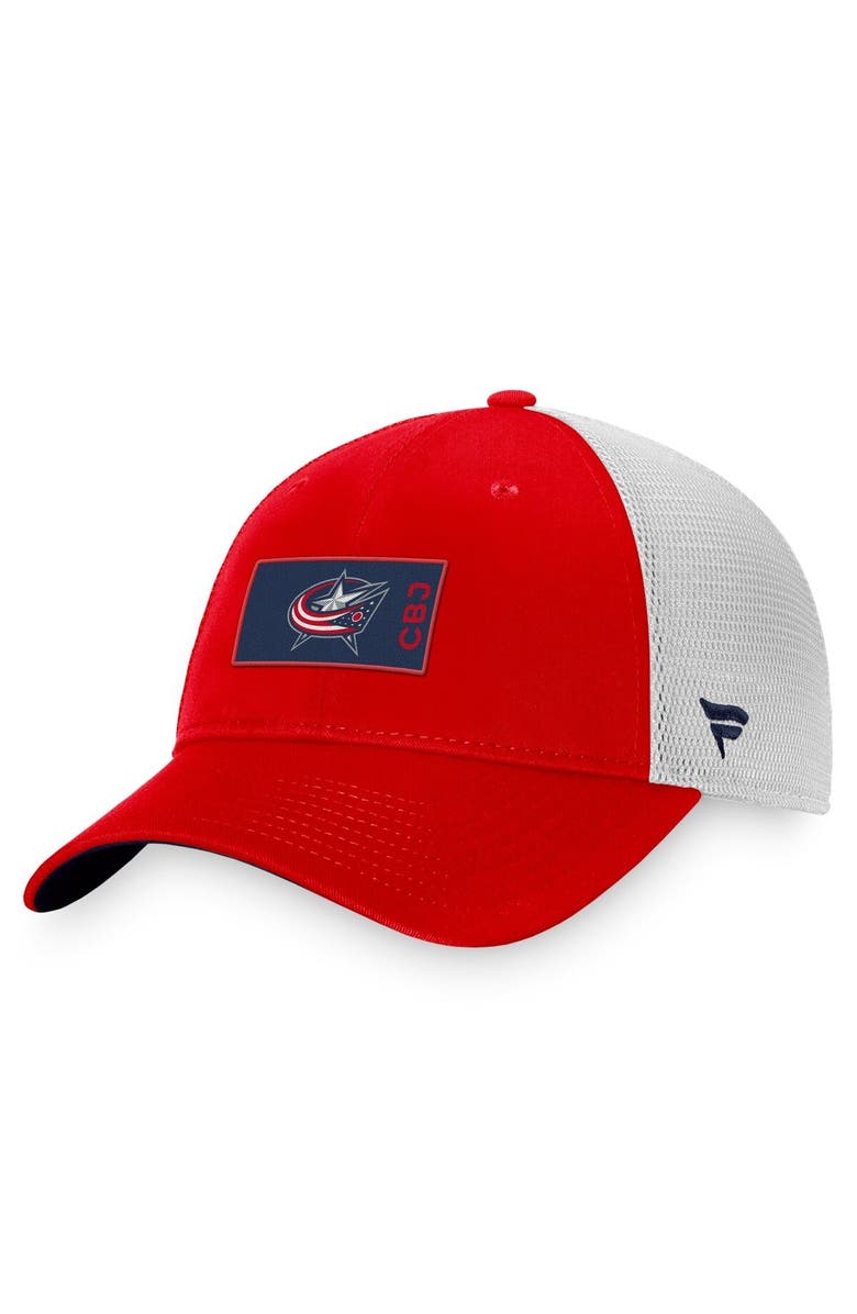 FANATICS Men's Fanatics Branded Red/White Columbus Blue Jackets Authentic Pro Rink Trucker Snapback Hat, Main, color, Red