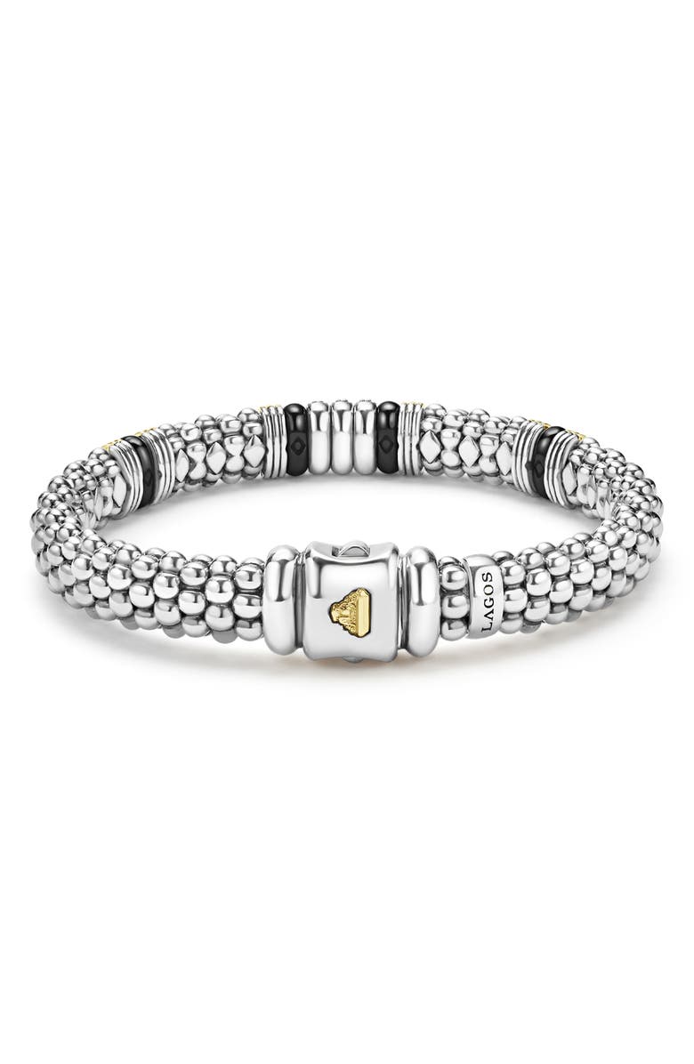 LAGOS Two-Tone Black Ceramic Station Diamond Bracelet, Alternate, color, Two Tone