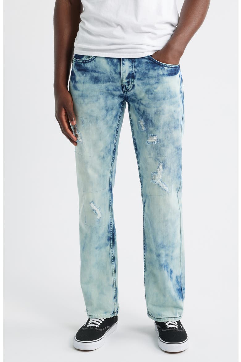 Distressed Slim Straight Leg Jeans, Main, color, BLUE